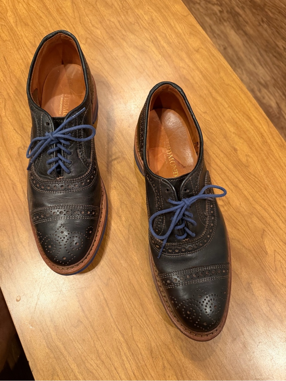Allen Edmonds Dainite Black Leather Wingtip with Blue Sole and Laces